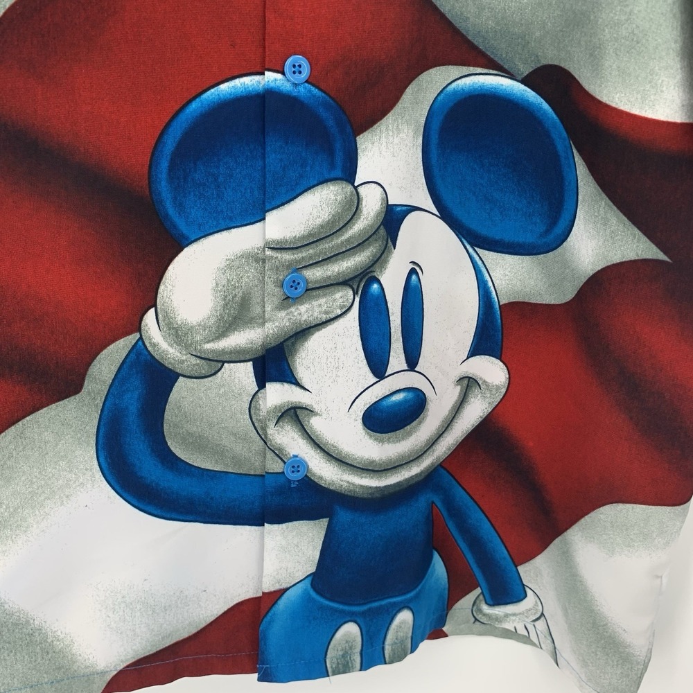 Disney World Mickey Vintage Mouse Salute USA Flag Mens Short Sleeve Shirt Size L - Picture 2 of 7
